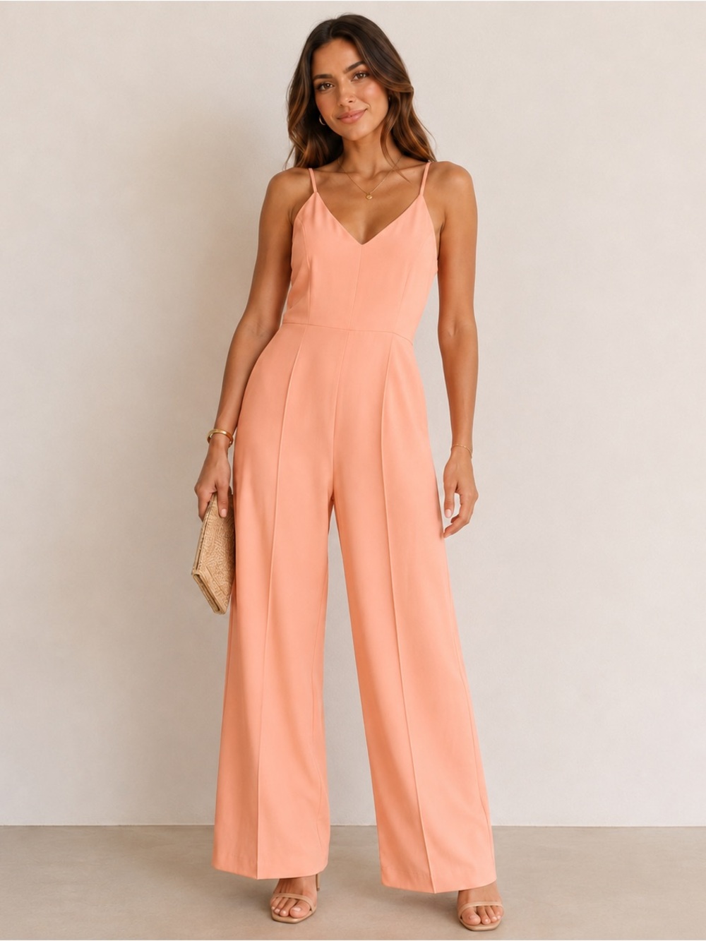 New GIANNI BINI Wide Leg Jumpsuit Shell Pink Women’s Size 12